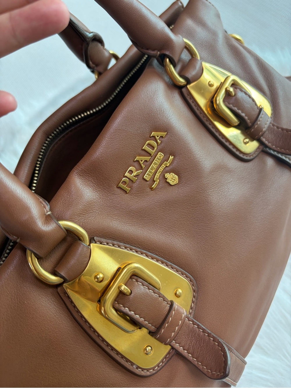 Prada Brown Leather Tote Bag with Adjustable Strap - Picture 2 of 11
